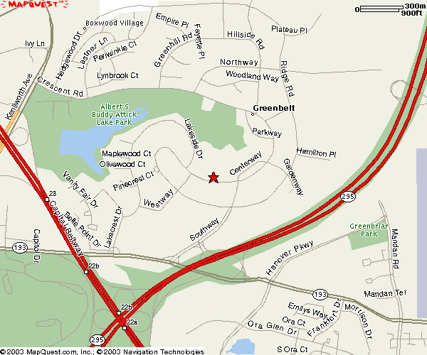 Map showing Crescent Road in Greenbelt